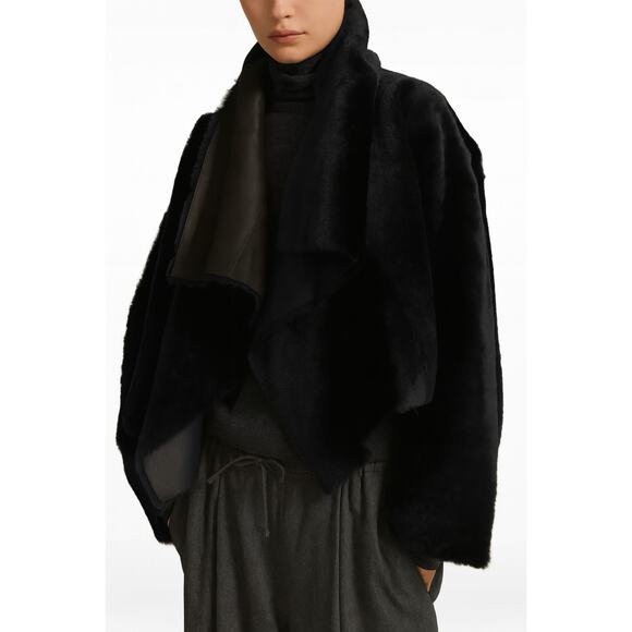 Yves Salomon Draped Lacon Lamb Leather Open Jacket Black 34 NWT - Picture 1 of 10